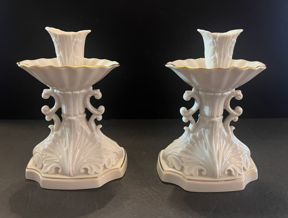 PR 2 Lenox Millennium Collection Gold Rimmed Candle Stick Holder Made In U.S.A